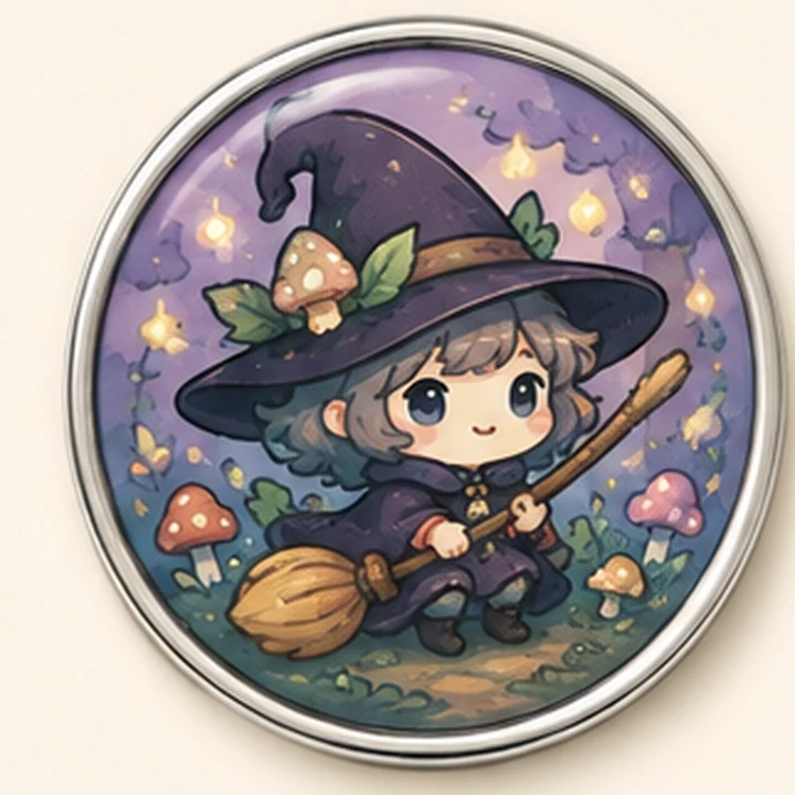 Tiny Forest Witch round pin badge