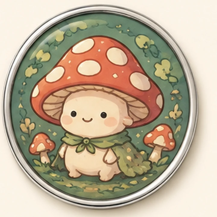 Mushroom Friend round pin badge