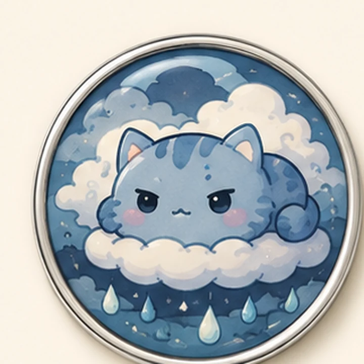 Rain Cloud Cat round pin badge